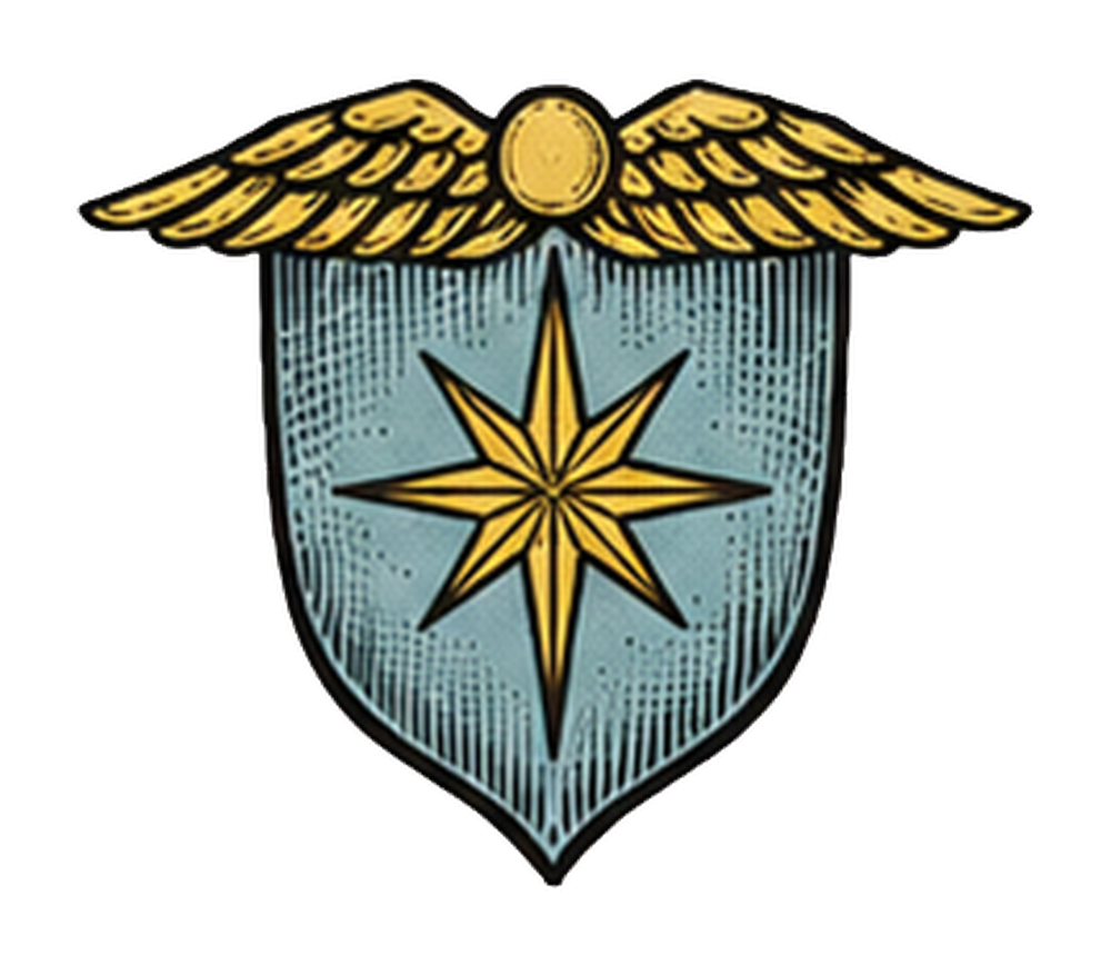 Golden eight-pointed star displayed on a blue shield