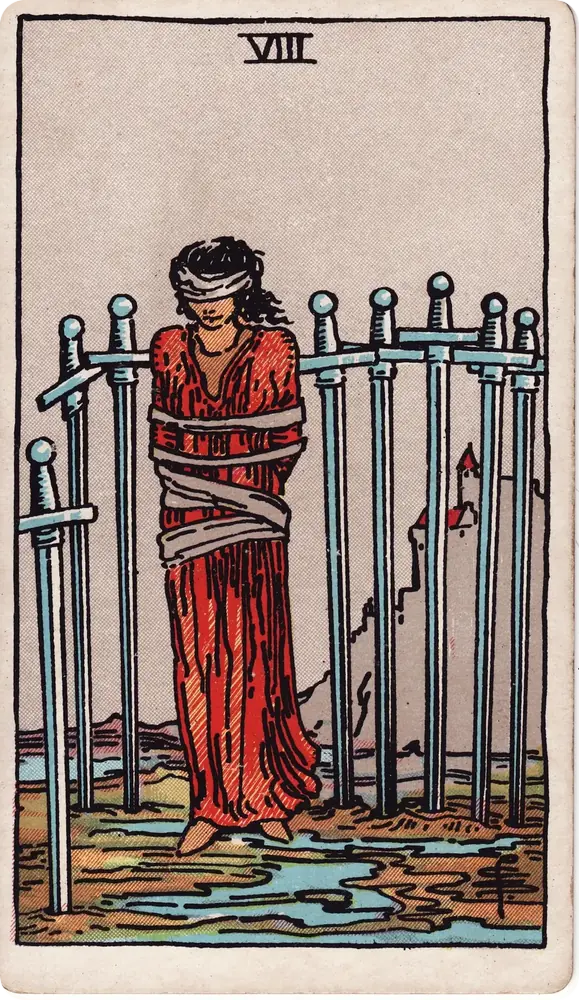 The cleaned Rider–Waite–Smith Eight of Swords tarot card