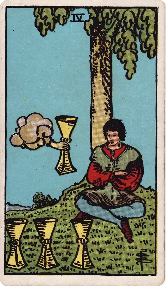 The cleaned Rider–Waite–Smith Four of Cups tarot card