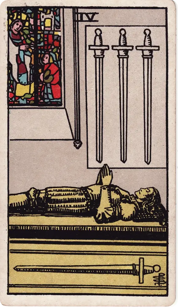 The cleaned Rider–Waite–Smith Four of Swords tarot card