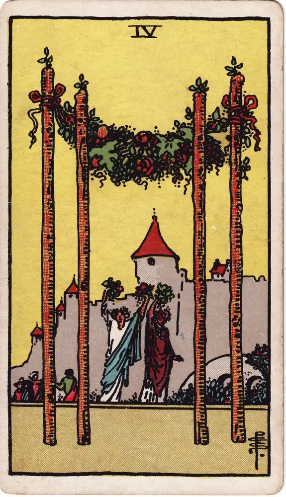 The cleaned Rider–Waite–Smith Four of Wands tarot card
