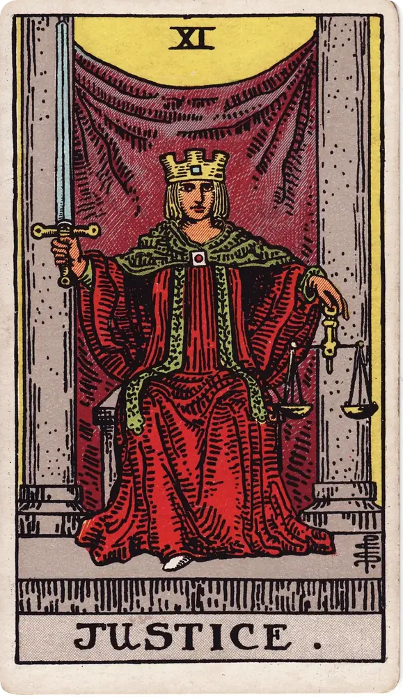The cleaned Rider–Waite–Smith Justice tarot card
