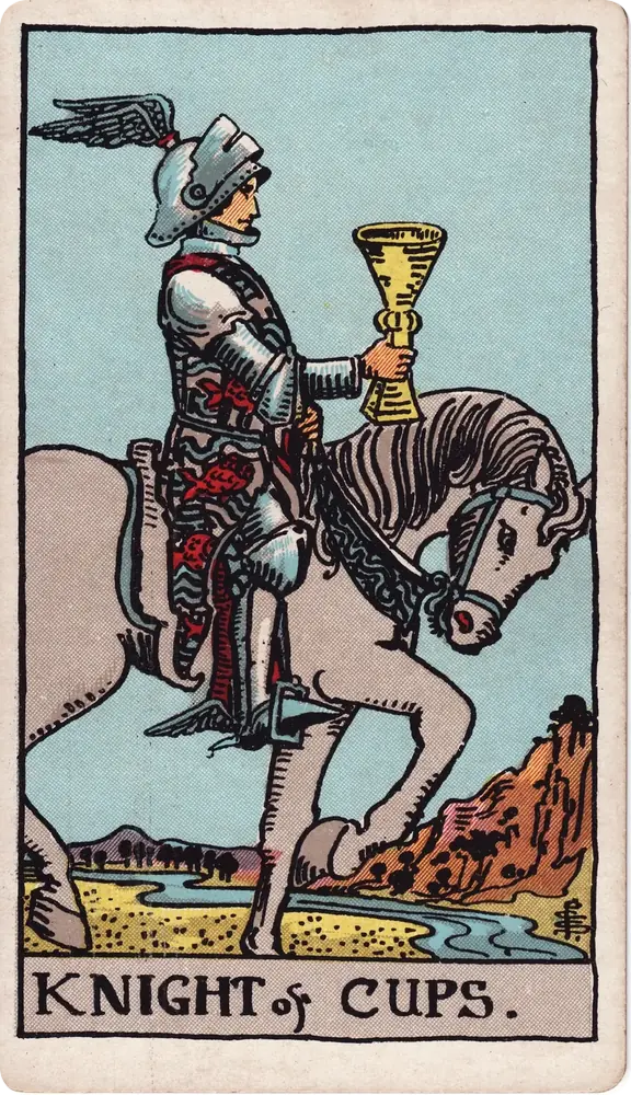 The cleaned Rider–Waite–Smith Knight of Cups tarot card