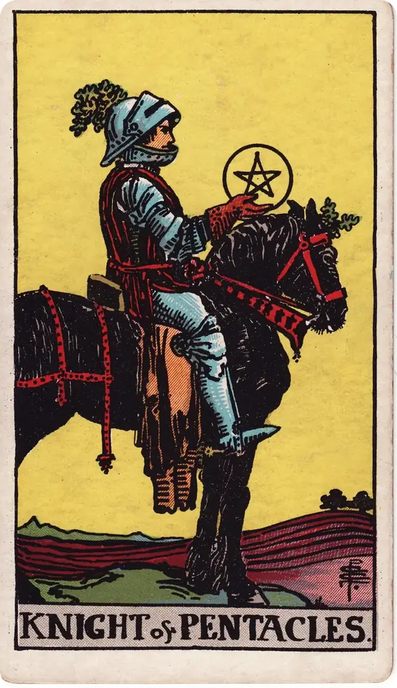 The cleaned Rider–Waite–Smith Knight of Pentacles tarot card