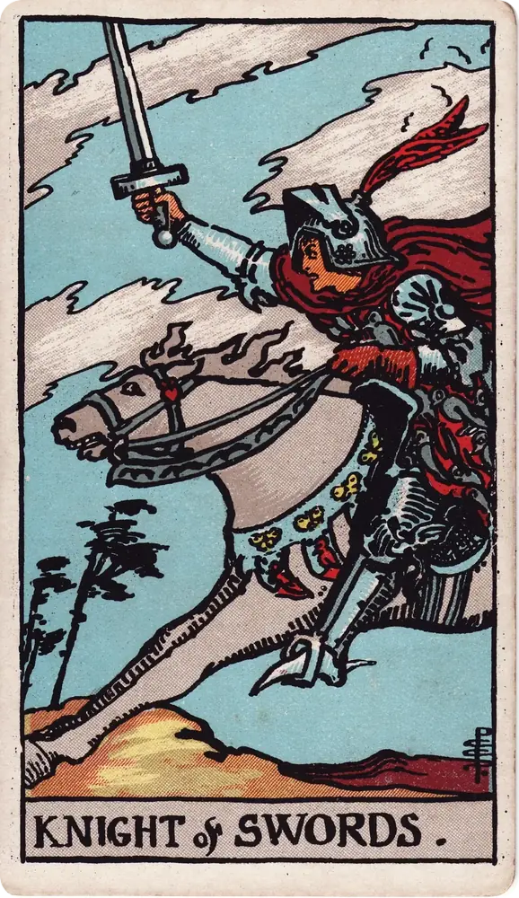 The cleaned Rider–Waite–Smith Knight of Swords tarot card