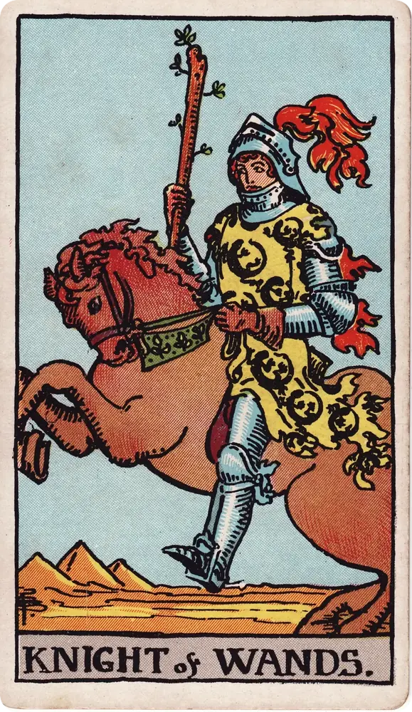 The cleaned Rider–Waite–Smith Knight of Wands tarot card