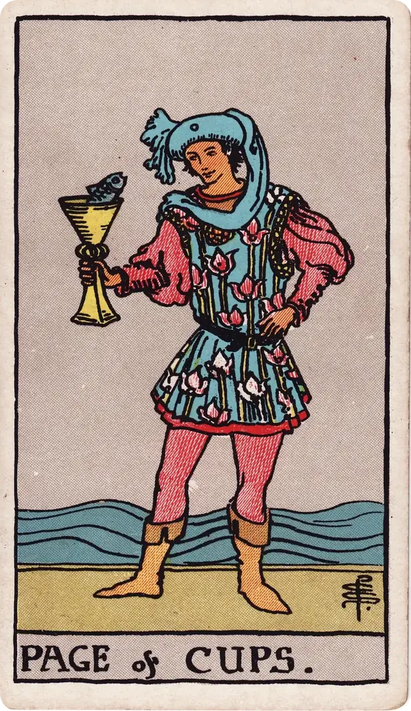 The cleaned Rider–Waite–Smith Page of Cups tarot card