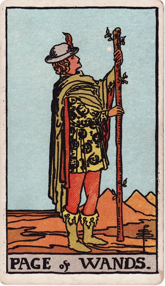 The cleaned Rider–Waite–Smith Page of Wands tarot card