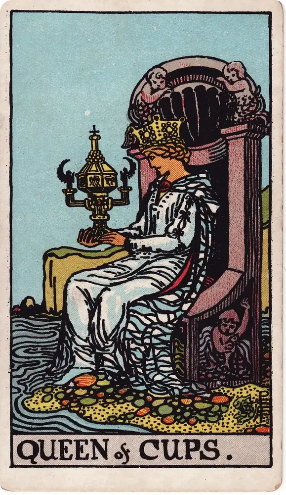 The cleaned Rider–Waite–Smith Queen of Cups tarot card