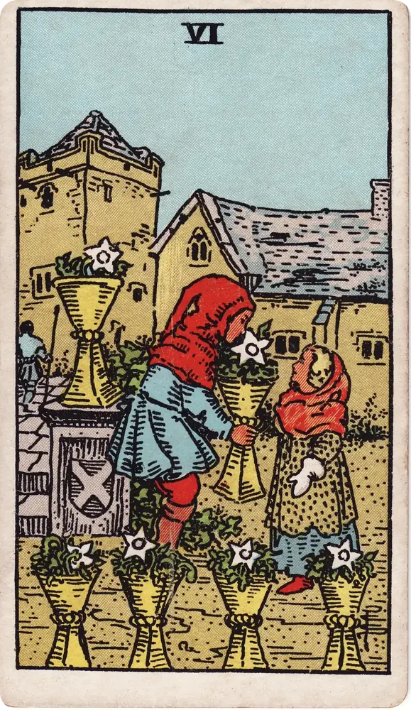 The cleaned Rider–Waite–Smith Six of Cups tarot card