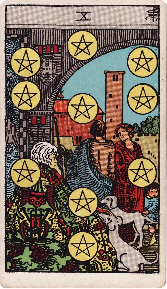 The cleaned Rider–Waite–Smith Ten of Pentacles tarot card