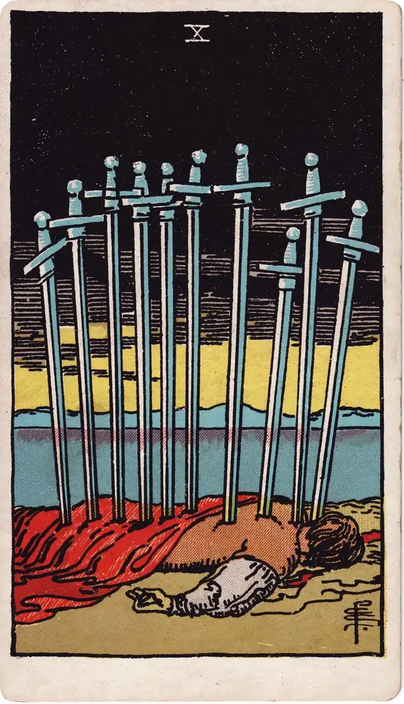 The cleaned Rider–Waite–Smith Ten of Swords tarot card