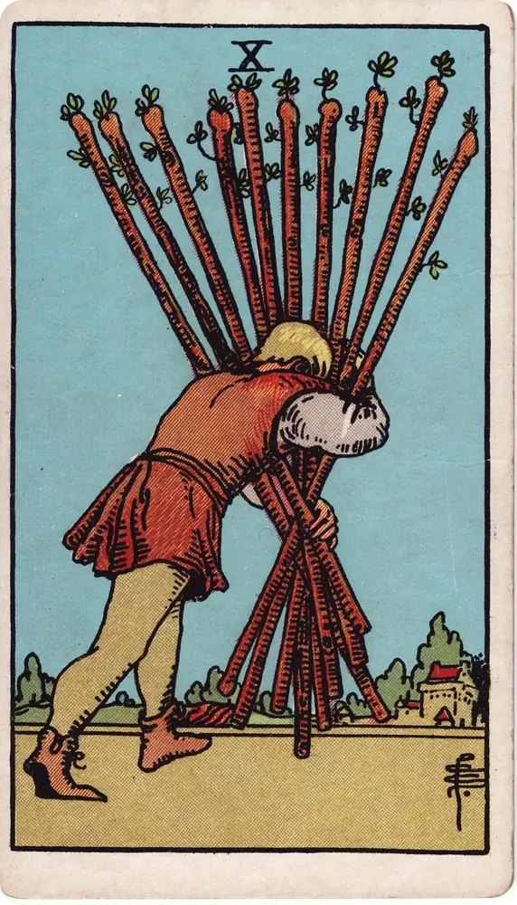 The cleaned Rider–Waite–Smith Ten of Wands tarot card