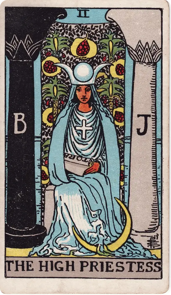 The cleaned Rider–Waite–Smith High Priestess tarot card
