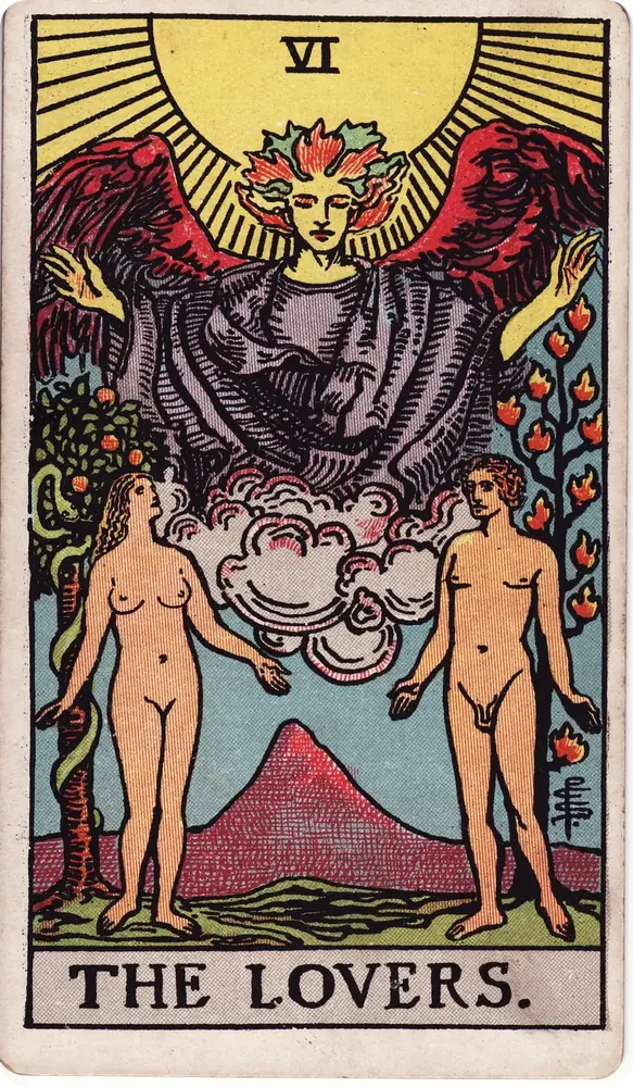 The cleaned Rider–Waite–Smith Lovers tarot card