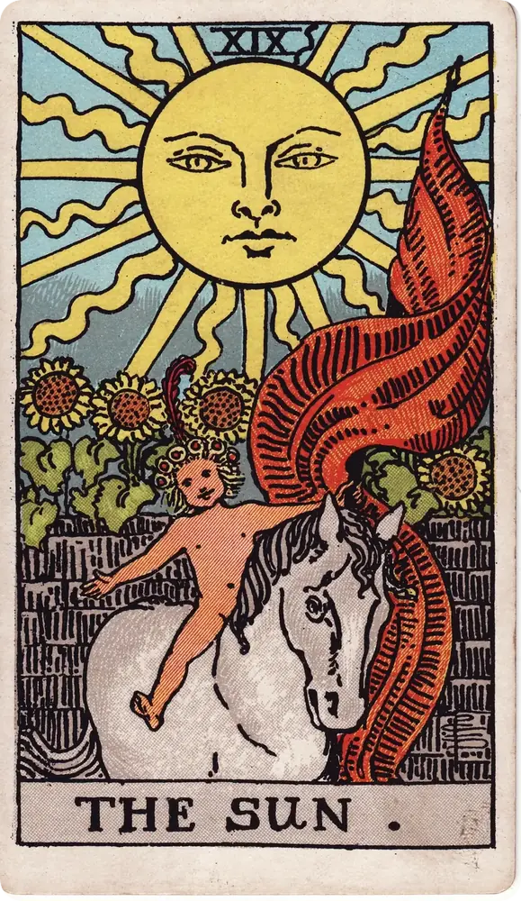 The cleaned Rider–Waite–Smith Sun tarot card