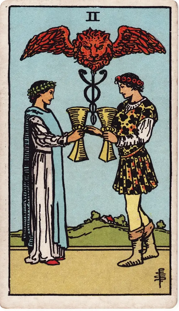 The cleaned Rider–Waite–Smith Two of Cups tarot card