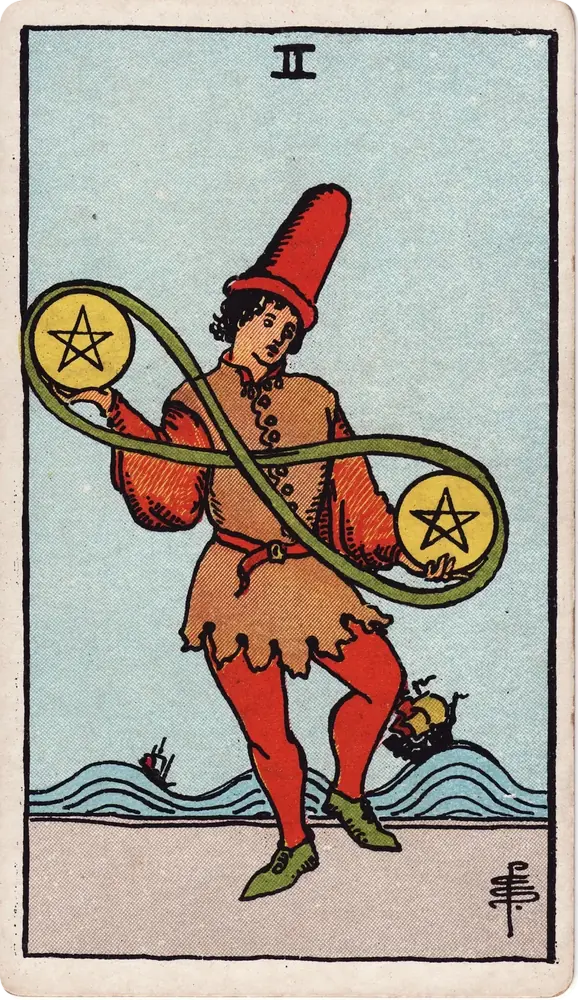 The cleaned Rider–Waite–Smith Two of Pentacles tarot card
