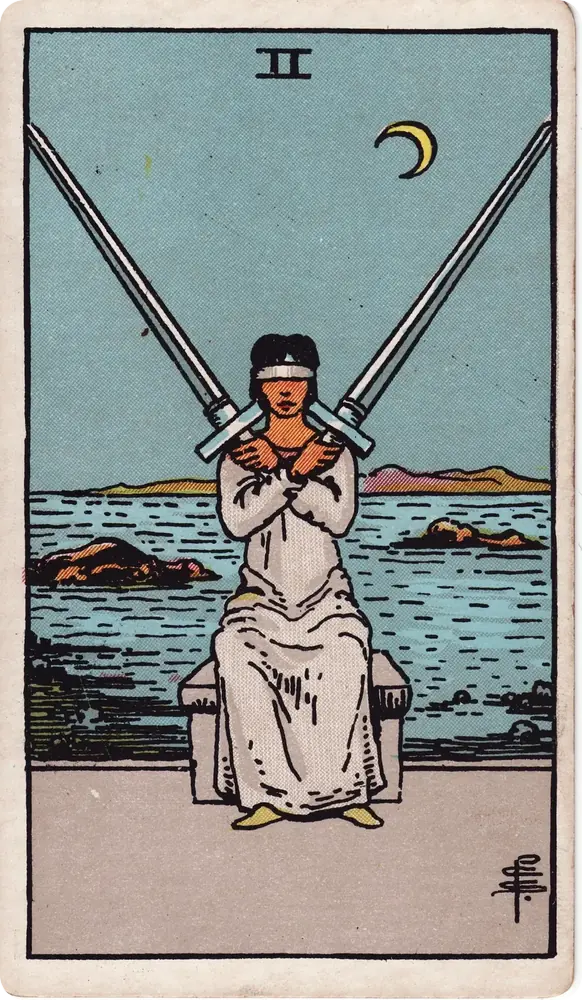 The cleaned Rider–Waite–Smith Two of Swords tarot card