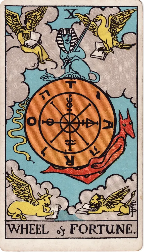 The cleaned Rider–Waite–Smith Wheel of Fortune tarot card